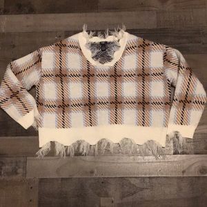 Rue+ Cropped Destructed Hem Sweatshirt